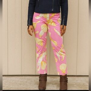 Tibi Pink Yellow Seashell Cotton Pants Size 8‎